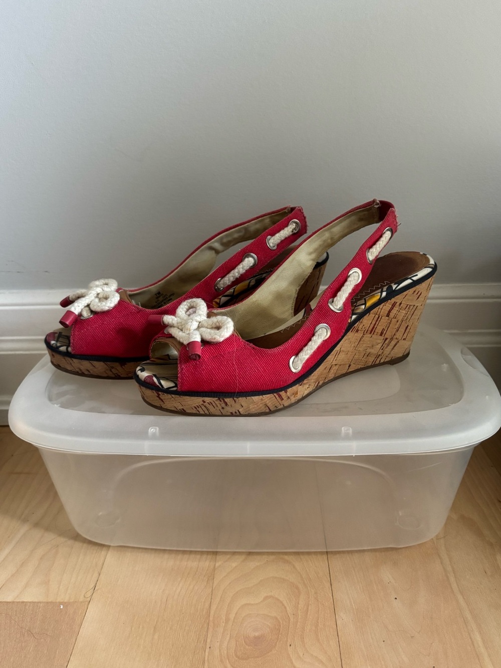 Sperry red cork wedge heel